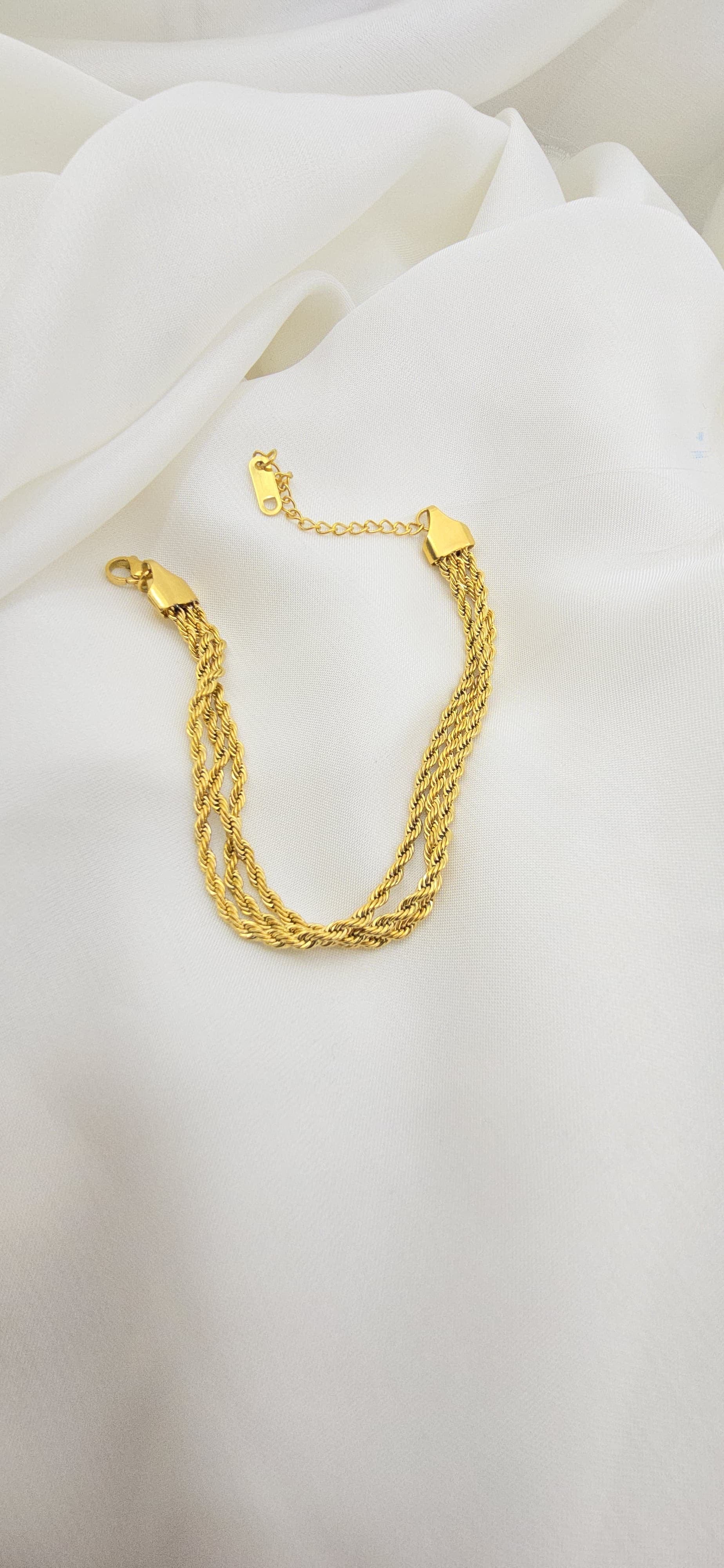 18k Gold Plated Triple Layer Rope Chain Bracelet