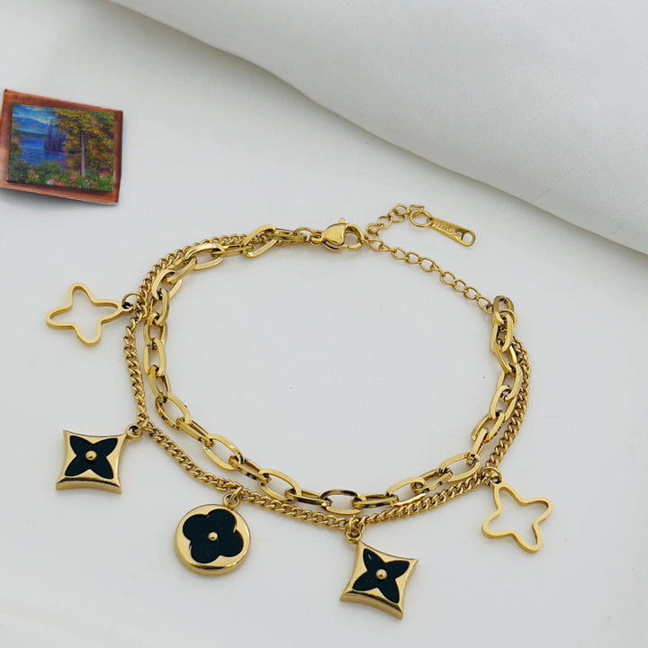 18K Gold Plated vilora Charm Double Layered Bracelet