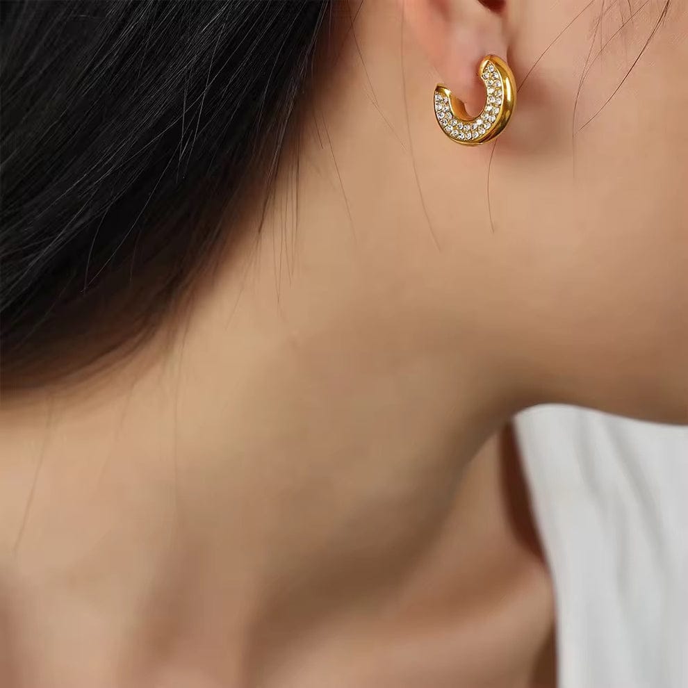 18k Gold Plated Micro Zircon C Hoops Earring