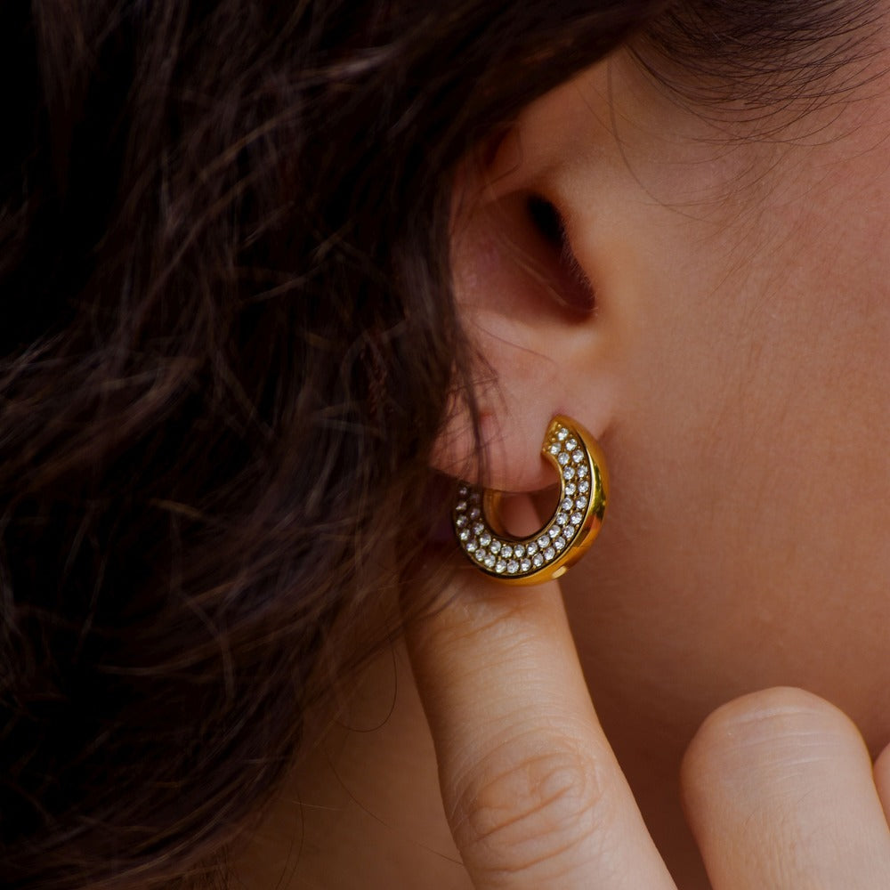 18k Gold Plated Micro Zircon C Hoops Earring
