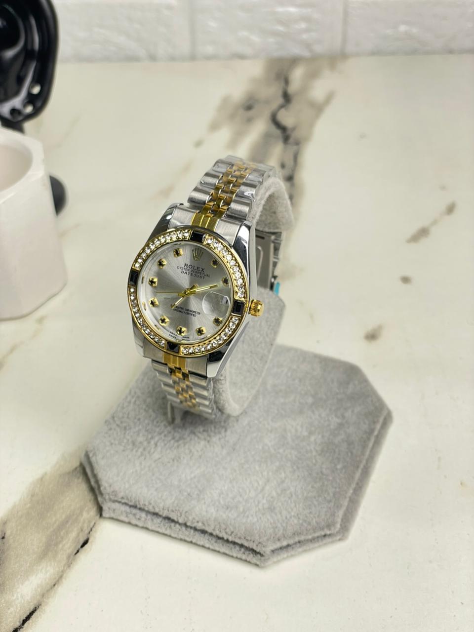 Womens /Mens RlX Two Tone Black Stone Stainless Steel  Watch