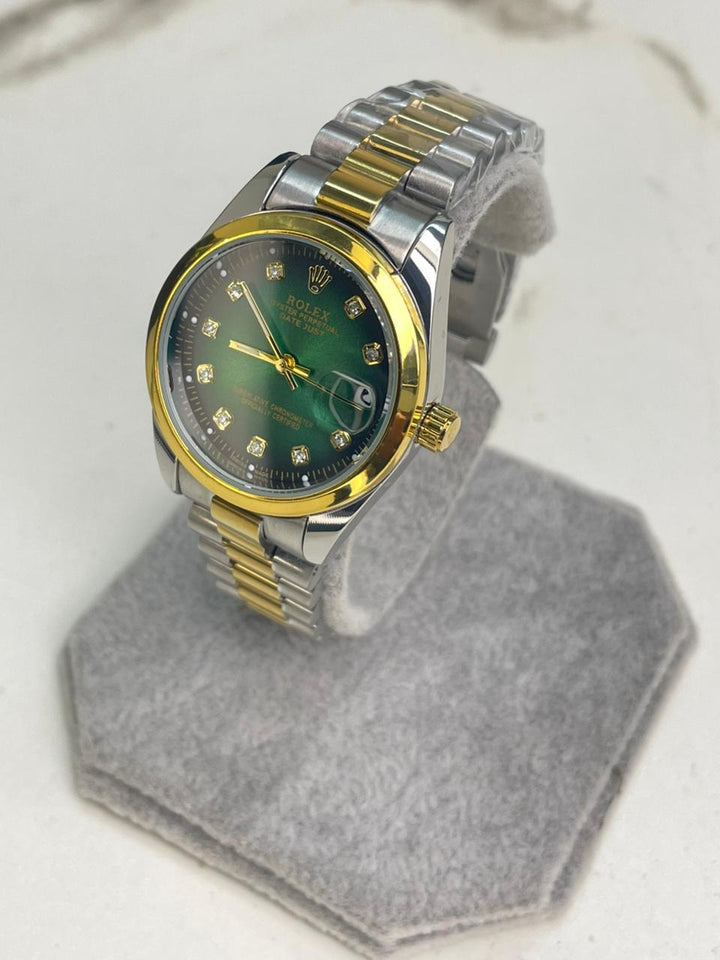 Women's RlX Two Tone Golden  Green Dial Stainless Steel  Watch
