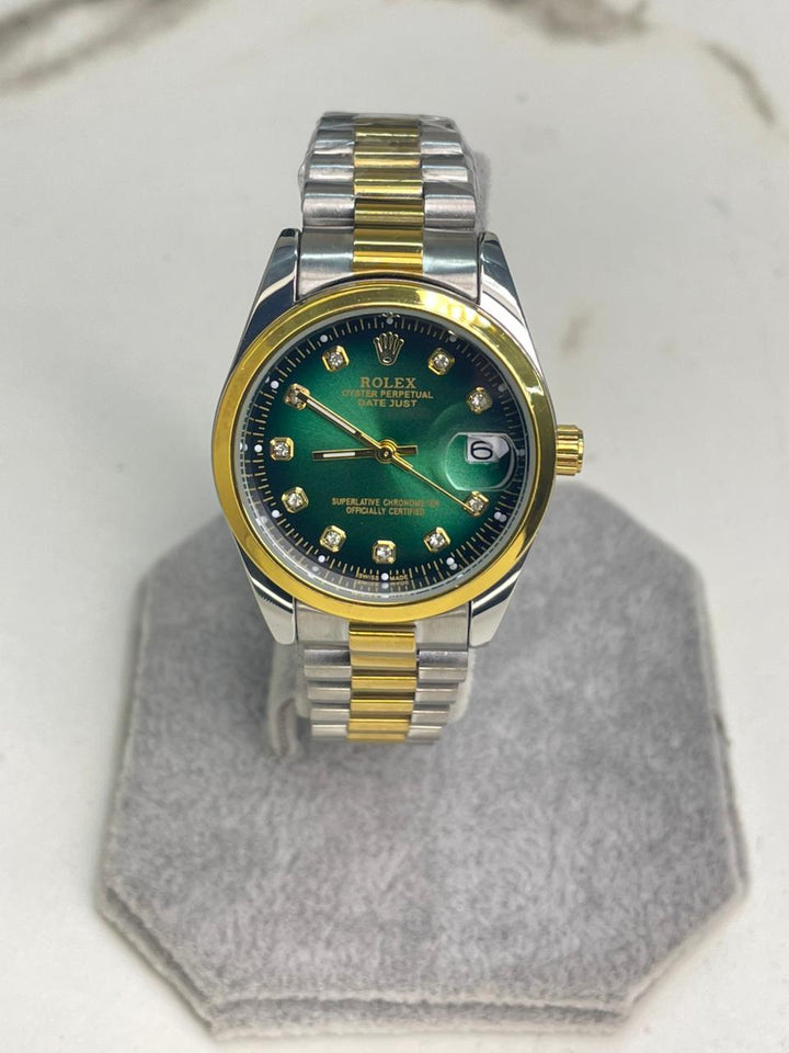 Women's RlX Two Tone Golden  Green Dial Stainless Steel  Watch