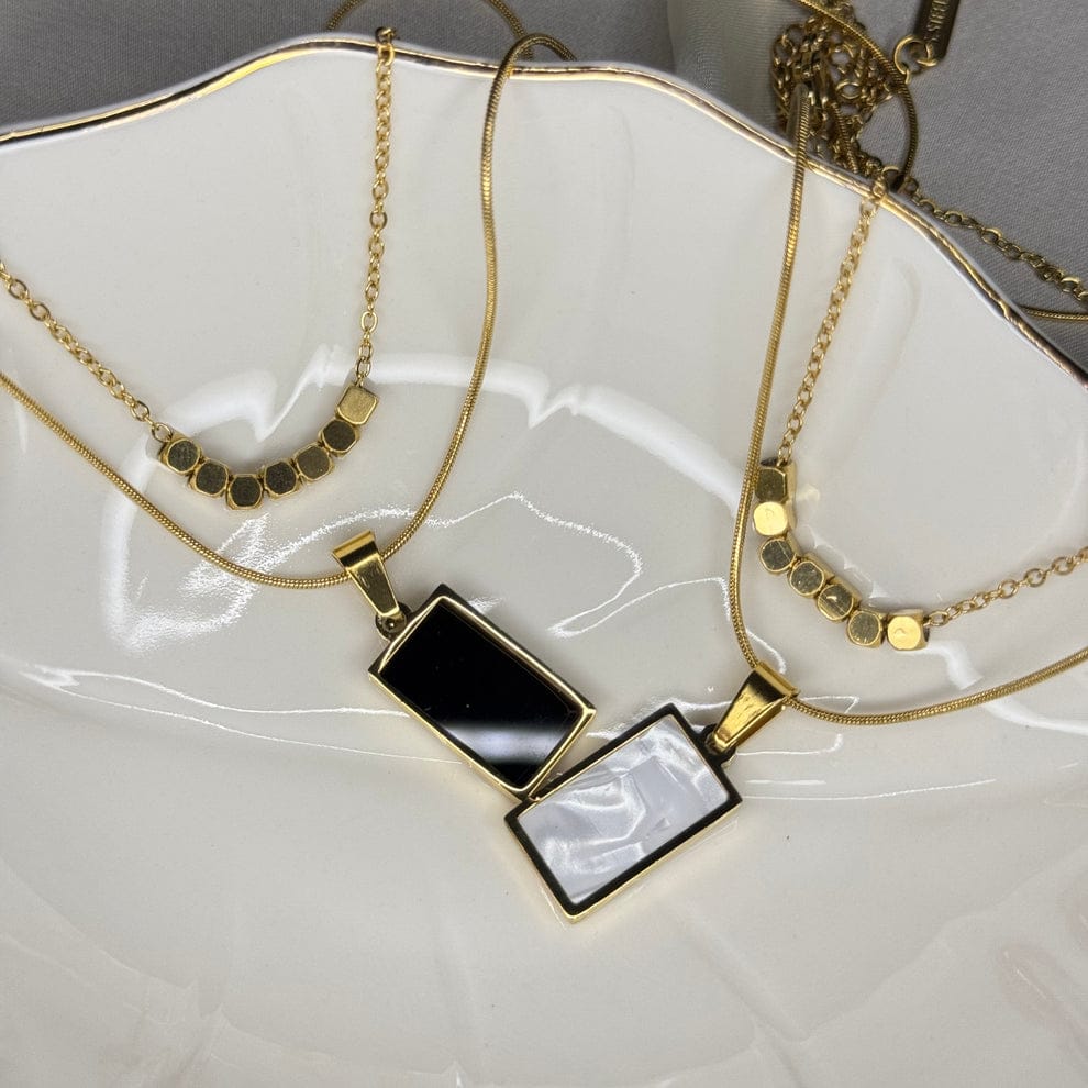 Black&White Double Sided Double Layered Necklace Necklace