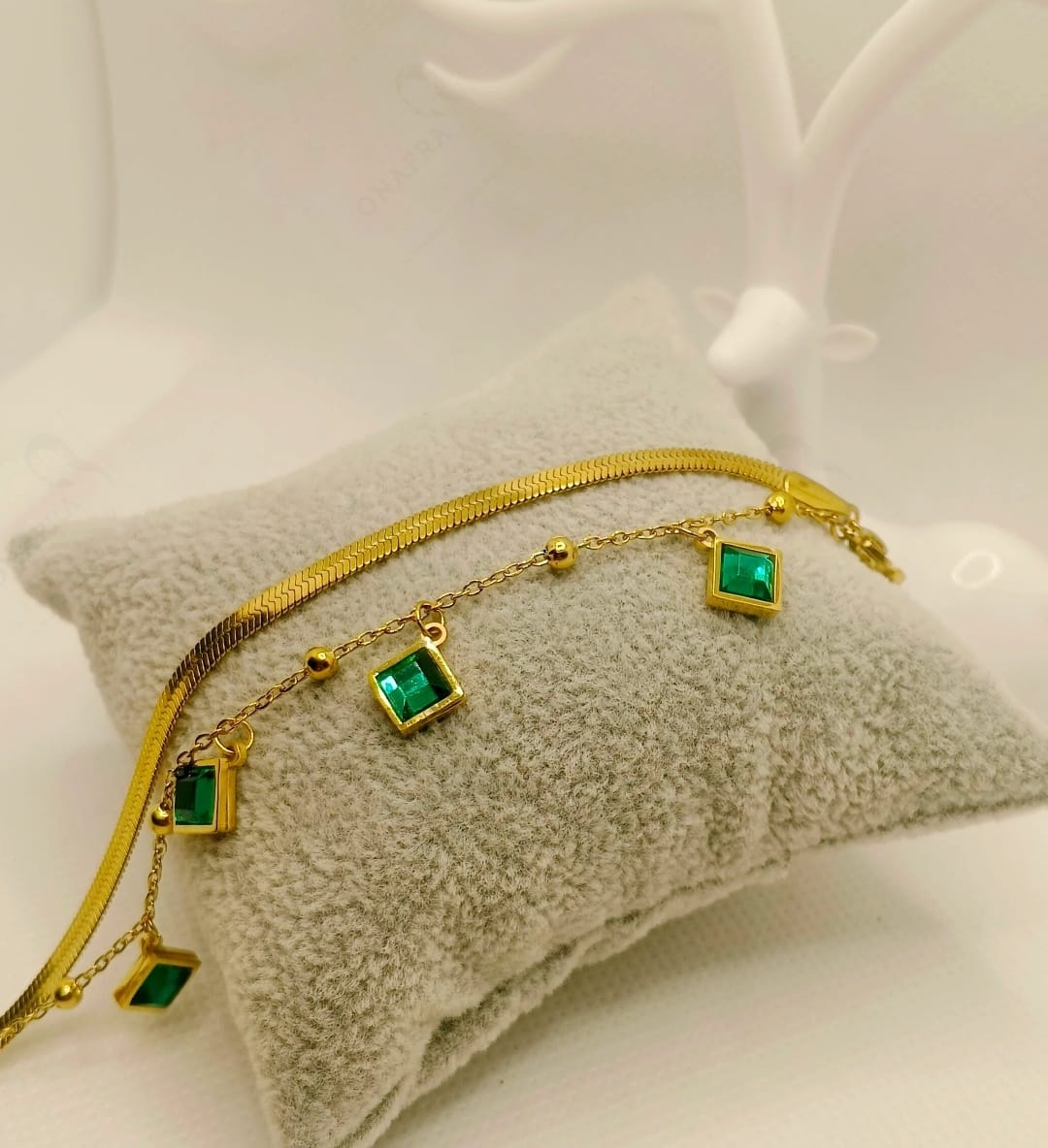 18K Gold Plated Double Layered Emerald  Bracelet