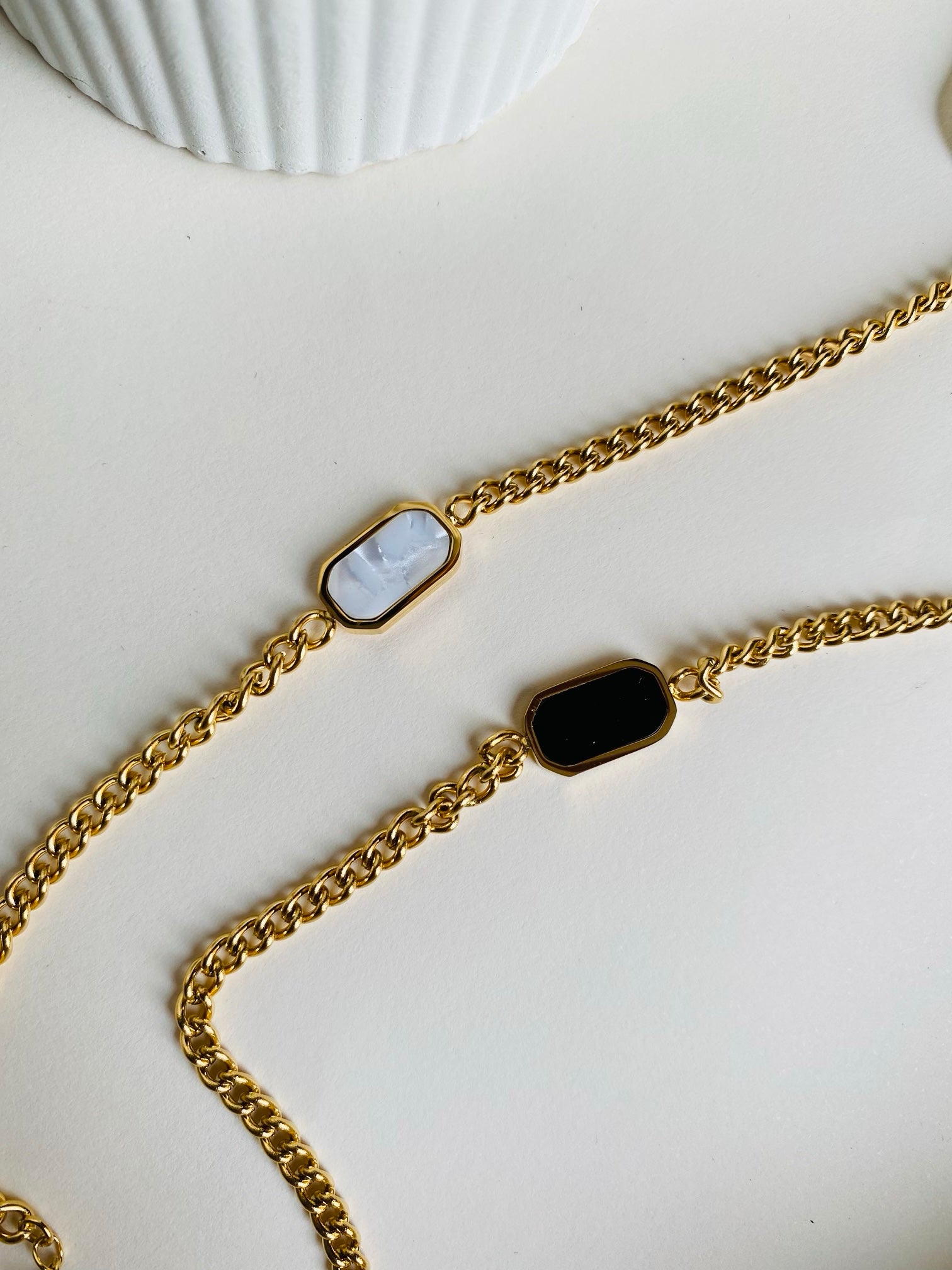 18K Gold Plated Black& White  Stone Bracelet