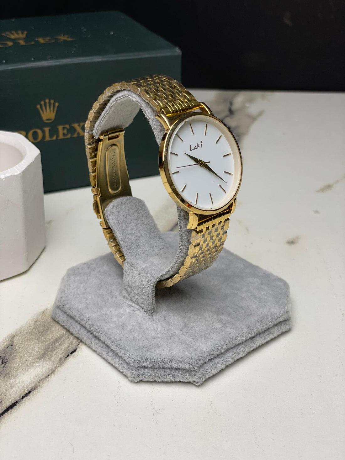 Laki Golden Dial Stainless Steel Women's  Watch