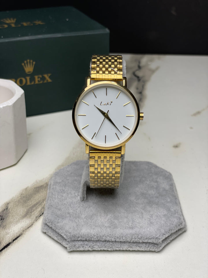 Laki Golden Dial Stainless Steel Women's  Watch