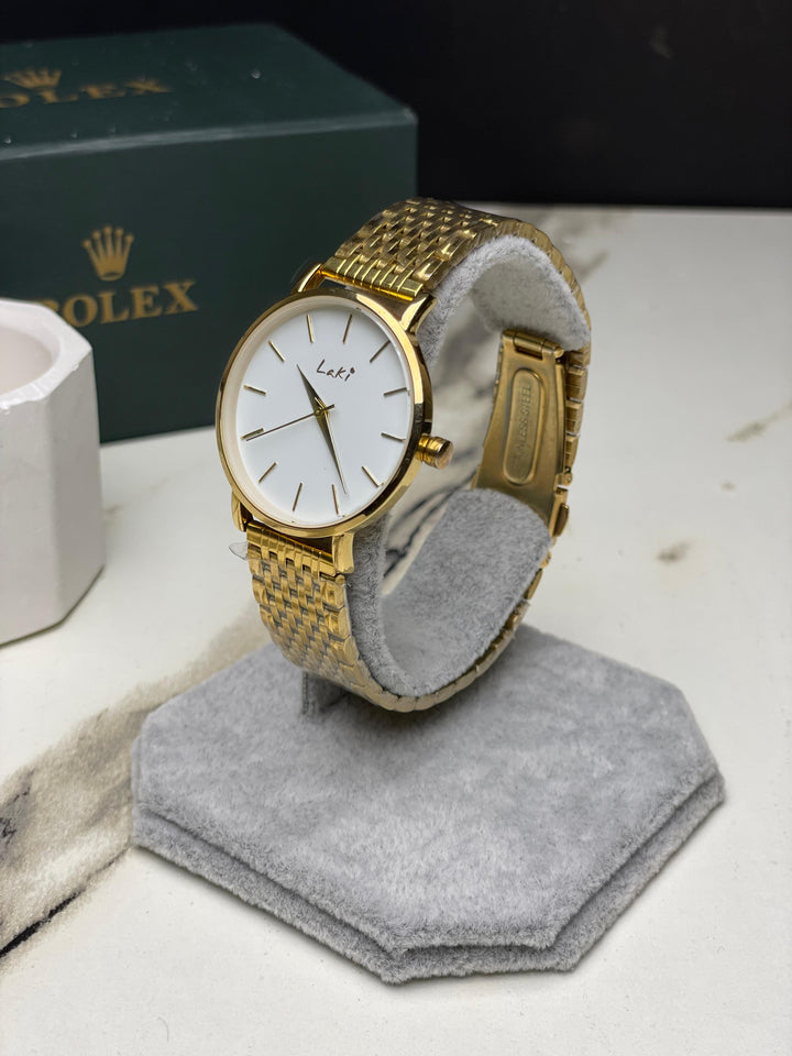 Laki Golden Dial Stainless Steel Women's  Watch